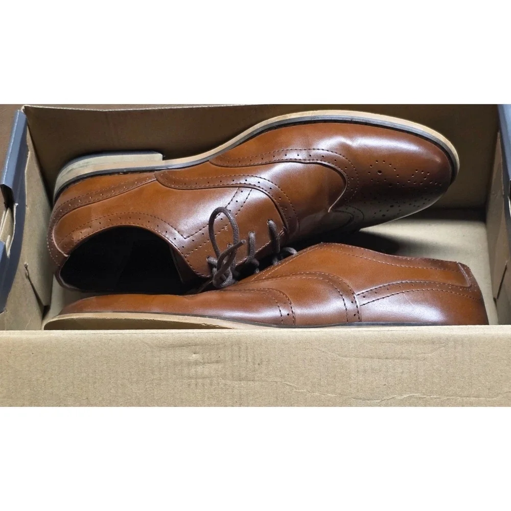 Stacy Adams Boys 5M Wingtip Oxford Dress Shoes Cognac Brown Brogue Lace Up